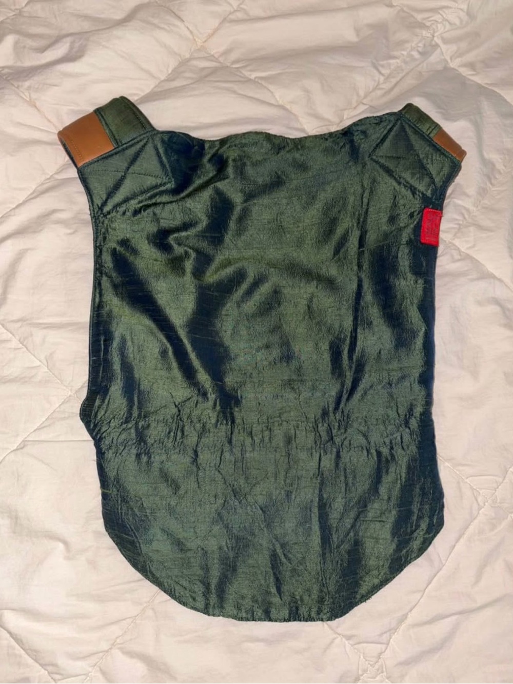 Fir Green Simple Silk Onbuhimo with butterscotch leather
